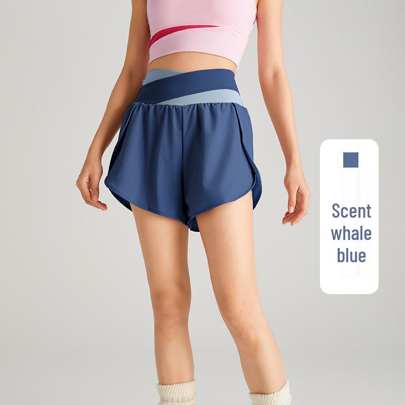 Women's Color-Block High-Waisted Quick-Dry Yoga and Running Shorts - Nude Feel, Anti-Exposure Design for Summer
