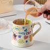 French Cup Illustration Style Mug High Looking Cute Cat Cartoon Pattern Water Cup Butterfly Ceramic Cup