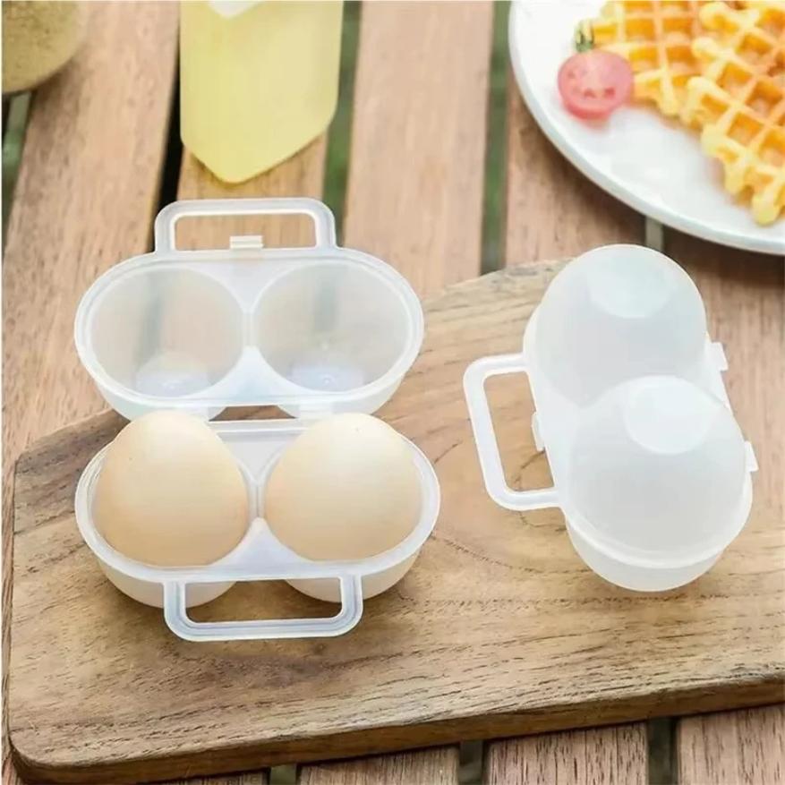 2pc 2-Cell Outdoor Portable Egg Box PlasticTray Refrigerator Egg Storage Box Shock-absorbing and Anti Drop