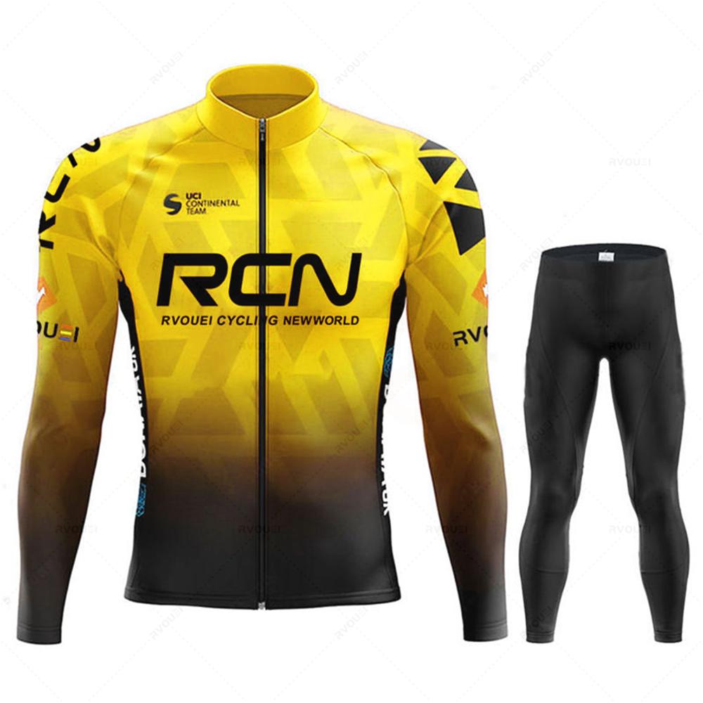 Team Autumn Cycling Jersey Bib Pants Set Ropa Ciclismo Bicycle MTB Clothing Road Bike Suit Men Long Sleeve Bicicleta Set