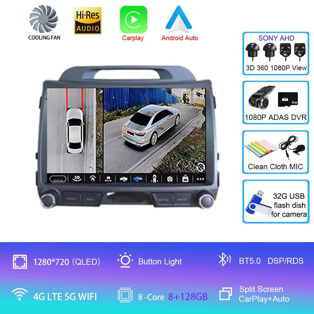 Android 14 For KIA Sportage 3 2010 - 2016 Car Multimedia Player GPS Navigation 9Inch QLED TouchScreen Wireless Carplay WIFI 4G