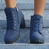 Short Boots for Women Round Metal Buckle High-heeled Women's Boots British Style Side Zipper Casual Boots Botas Mujer