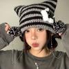 Y2K Pullover Hat Striped Cat Ear Hat Creative Star Knitted Beanie Hat  Winter
