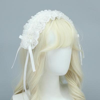 Sweet Gothic Lolita Headband Lace Ruffled Ribbon Cosplay Headdress with Hairpins Love Heart Headwear Hair Accessories