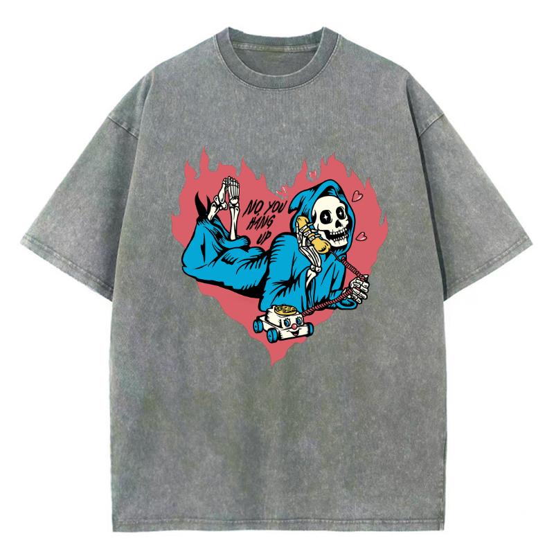 Hand Painted Love Skull Print Women's T-Shirt Washed Cotton Short Sleeve Loose Large Size Unisex Top Spoof Retro Style Wear Men