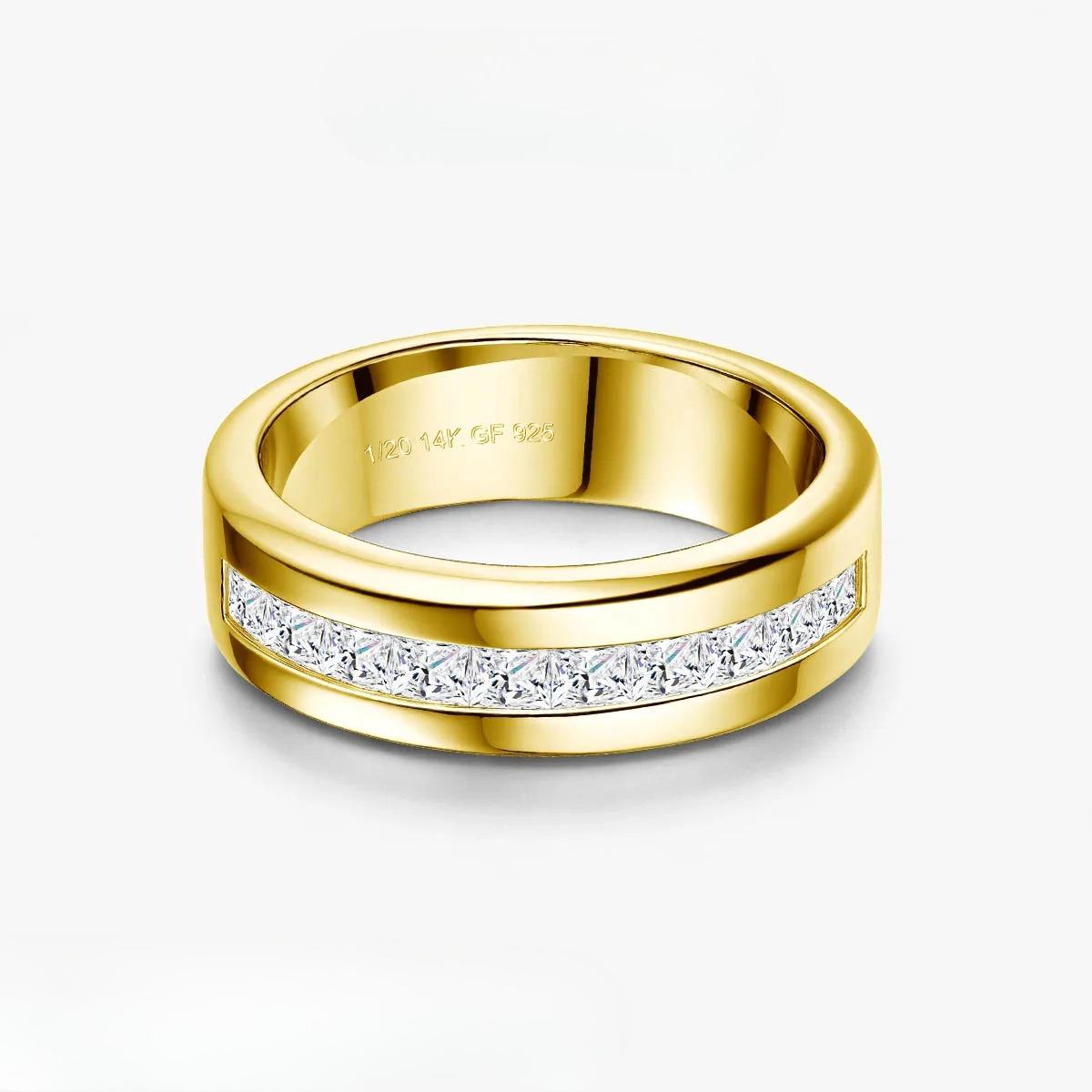Gold Filled Princess Moissanite Wedding Band for Man Single Row Channel Set Eternity Ring for Women Engagement Gift 8 золотой