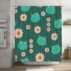 Bright Green Bathtub Shower Curtain with Flowers Frogs Print Waterproof Bath Rug Set for Bathroom Decor
