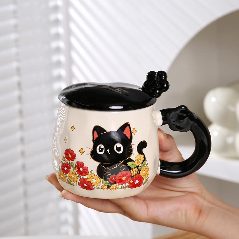 Kreative Katze Tasse mit Deckel Geschenk Trinkbecher Süße Hase Keramik Kaffeetasse Büro Wasserbecher