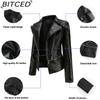 BITCED Women's Leather Jacket with Detachable Hem Spring/Autumn Coat Fashionable Casual Jacket