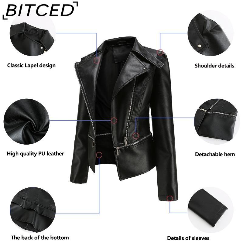 BITCED Women's Leather Jacket with Detachable Hem Spring/Autumn Coat Fashionable Casual Jacket