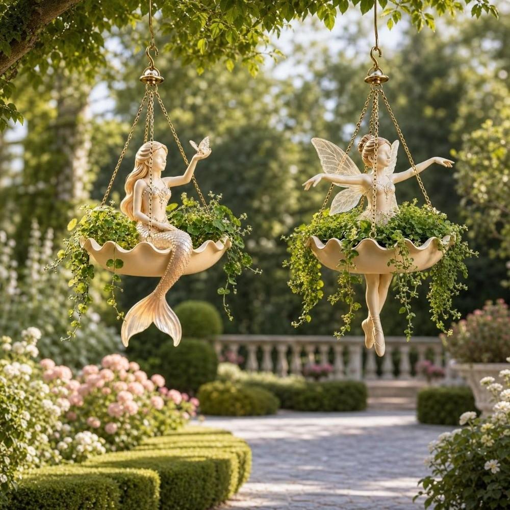 Elegante Bailarina de Ballet Maceta Colgante Resina Sirena Soporte para Plantas Contenedor de Flores Hogar Balcón