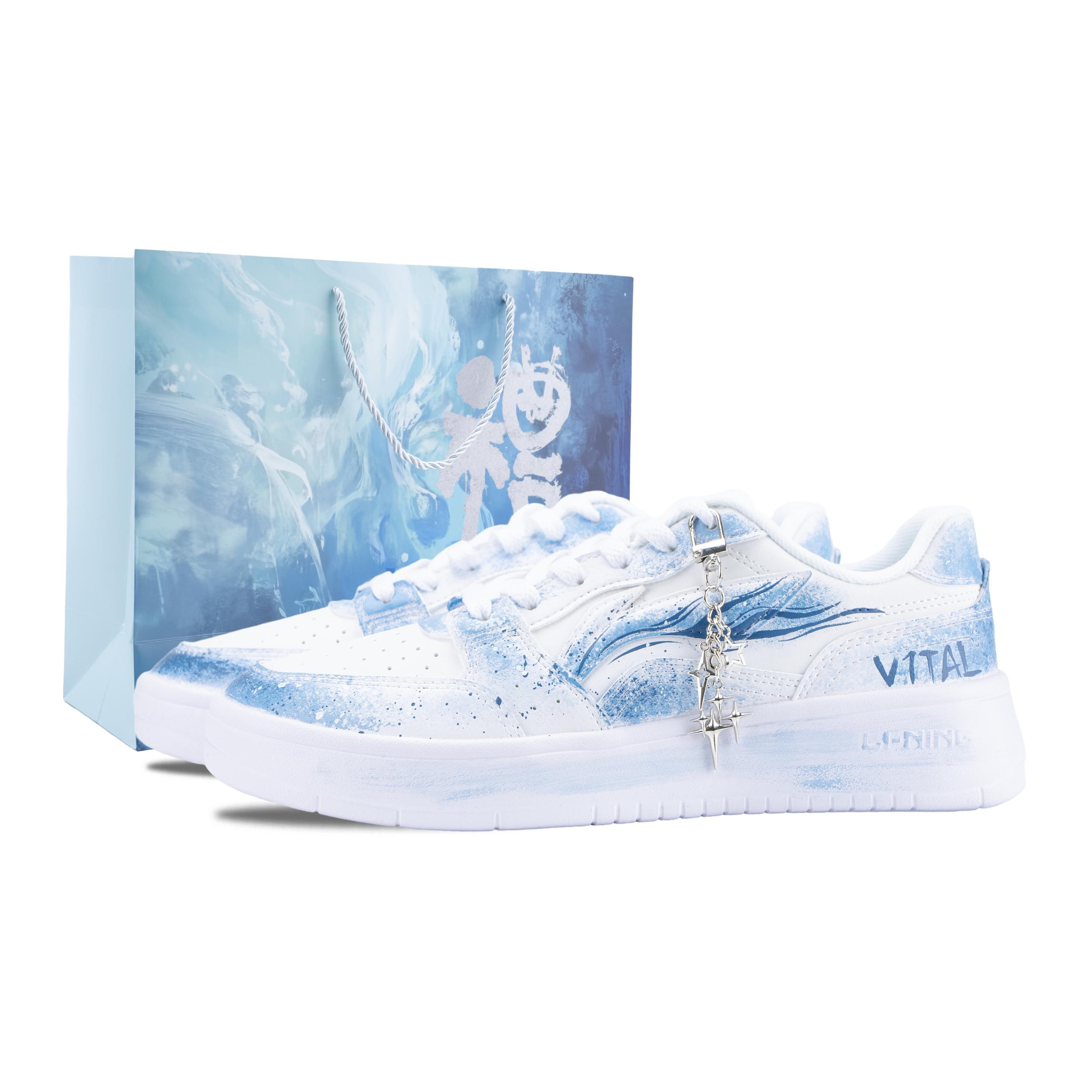 Li Ning Sycee Cyan Sky Wave Cushioning Height Increasing Abrasion Resistant Slip Resistant Low top Skateboard Shoes AGCT339-6(Team836-) 39.5