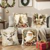 4pcs Vintage Christmas Santa Deer Tree Bow Throw Pillow Covers Golden Holiday Decorative Pillowcases for Sofa Couch Home Decor