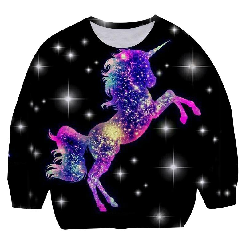 2025 New Cartoon Pink Unicorn Hoodies Girl Garden Collar Clothes Children's Fashion Hoodie Autumn Casual Bathroom Round Neck Pullover Sweater