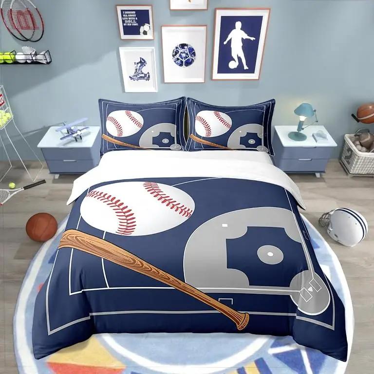 3D Baseball Bedding Set Sports Bedroom Decor Duvet Cover Sets With Pillowcases Sport Baseball Themed Sports Fans Essential Gifts