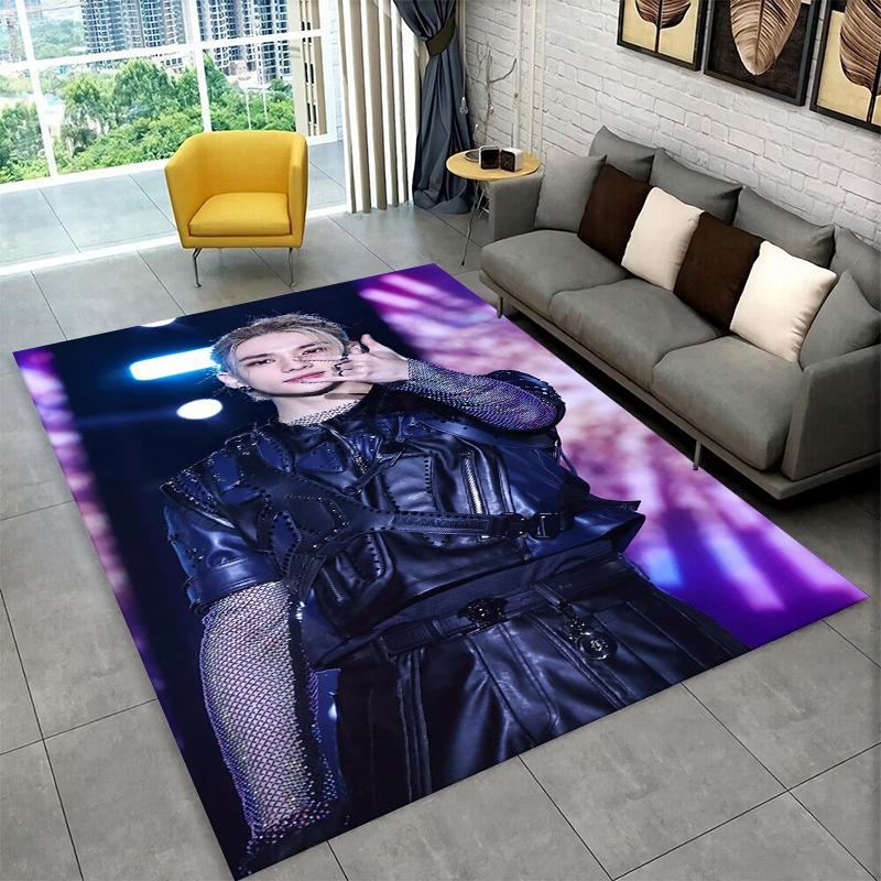 Kpop Hyunjin Stray Kids Music star Carpet Rug for Playroom Bedroom Living Room Sofa Home Decor,kid Area Rug Non-slip Floor Mat