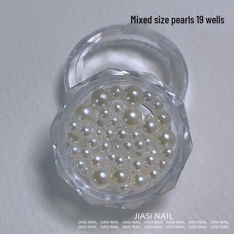 Christmas 12-Grid Mixed Color Pearl Nail Art High-Gloss 3D Beads Decorations