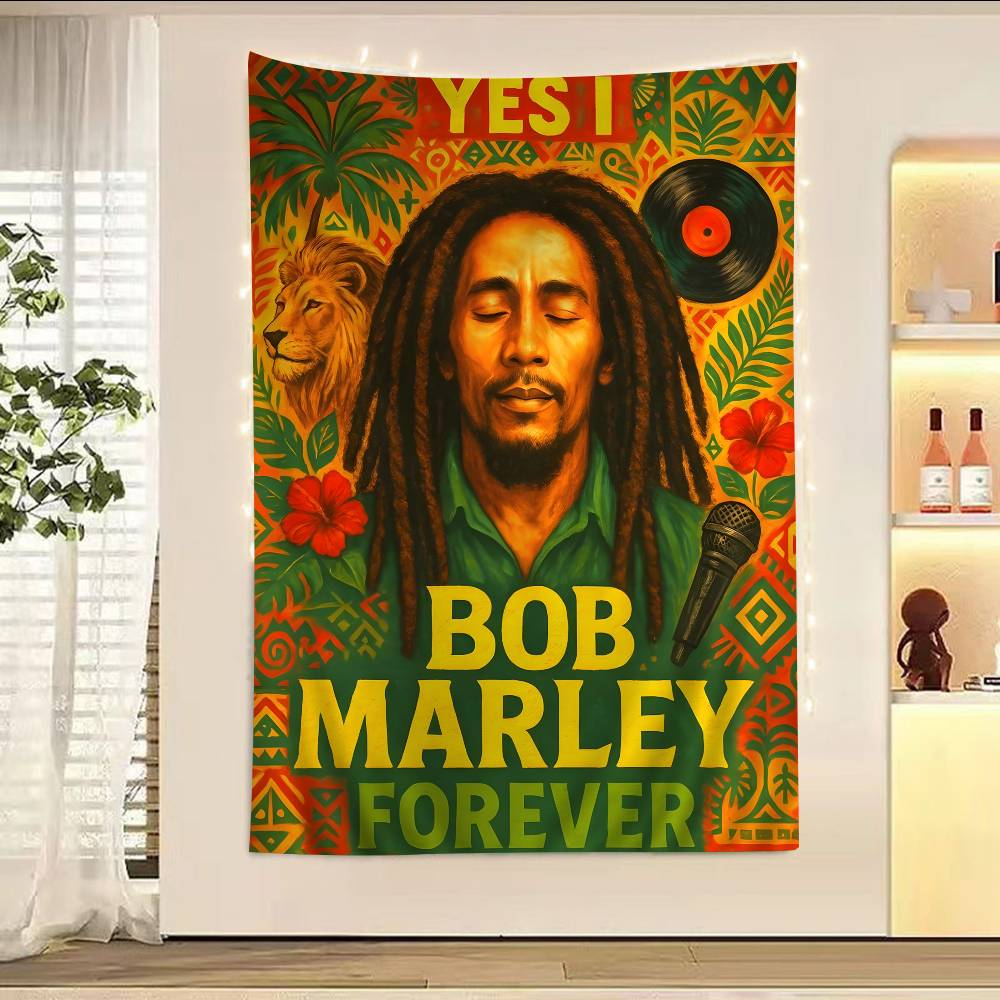 BOB MARLEY CANTANTE Arazzo Anime Fiore Hippie Tappeti da Parete Decorazioni per Stanza Decorazione da Parete Decorazioni per la Casa