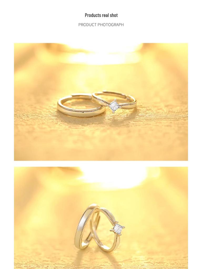 S925 Sterling Silver Couple Promise Rings - Niche Design Gift for Wedding or Girlfriend