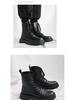 Men's Black British-Style Soft Leather High-Top Martin Boots with Thick Soles for Autumn and Motorcycle Wear.