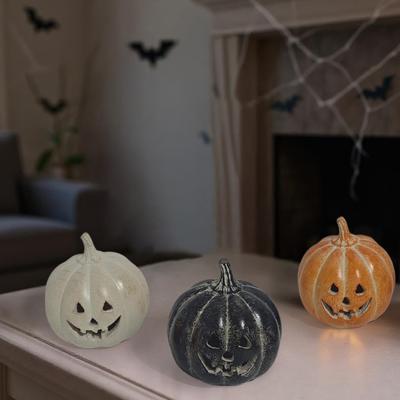Halloween Pumpa Figur Handkarvad Resin Pumpa Staty Handgjord Bordsdekoration för Hem Veranda Ytterdörr Spiselhylla Rumsdekor