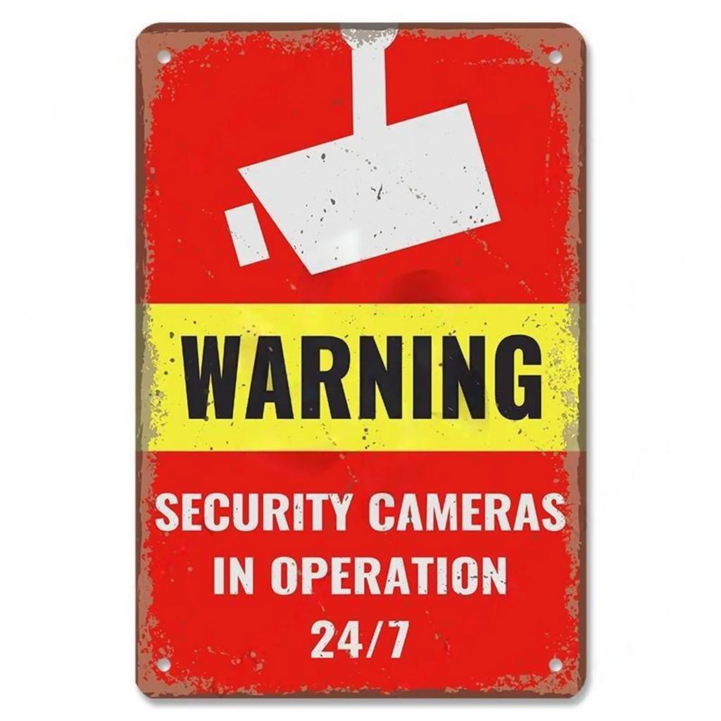 Warning CCTV Tin Signs Metal Plaque Notice 24 Hour Security Camera Vintage Poster Metal Plate Wall Decor for Mall Shop Bar Ho