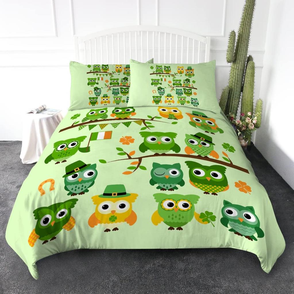 Green Animal Plant Pattern Duvet Cover Queen King Size HD Printed Shamrock Green Bedding Set 3 Piece Set and 2 Pillowcase T