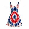 Women Plus Size Spaghetti Strap Off Shoulder Dress Tie Dye Mandala Patriotic Print Swing Dress
