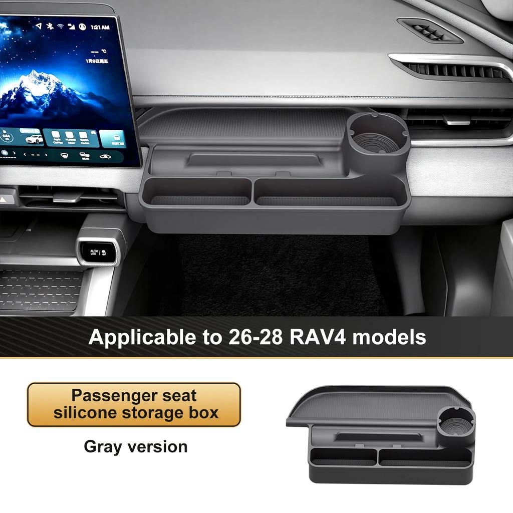LHD Soft Silicone Co-pilot Dashboard Storage Organizer Tray Box For Toyota RAV4 2026-2028 Car Passenger Console Sundries