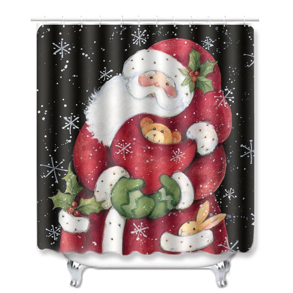 Christmas Shower Curtain Floor Mat Combination Four-Piece Set Bathroom Non-Slip Mat Toilet Absorbent Door Mat Carpet