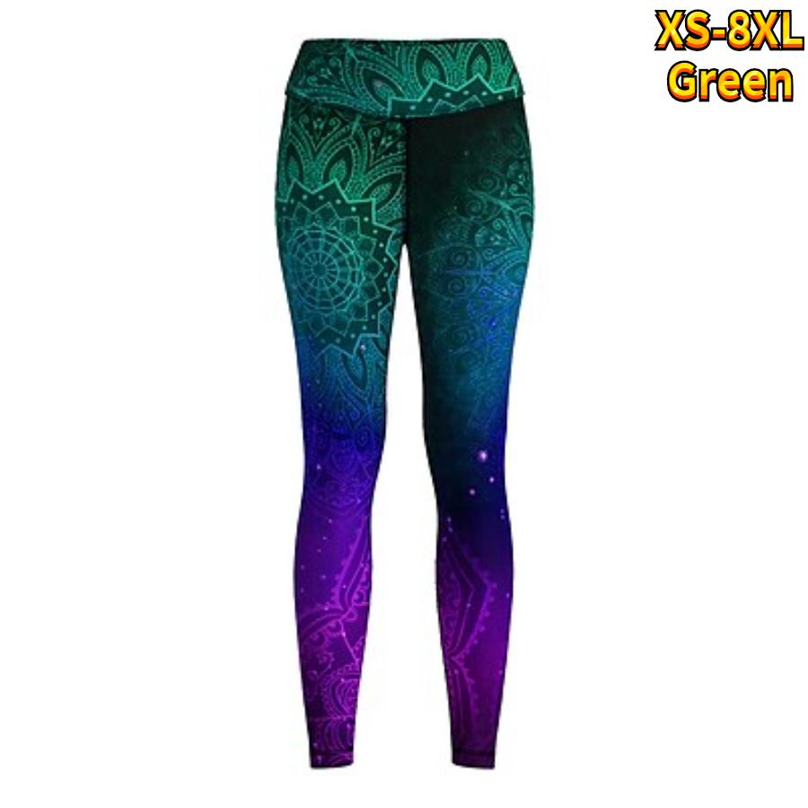 Damskie błyszczące nadruki lotosu Rozciągliwe legginsy do jogi Fitness Bieganie Gym Sportowe spodnie aktywne