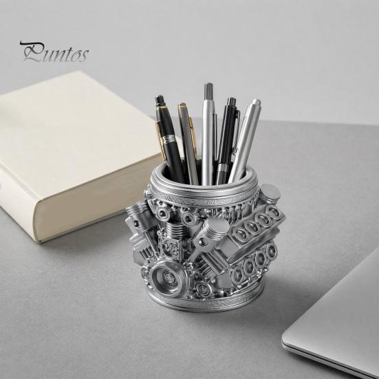 Unique Men Gift Engine Model Pen Pencil Holder, Creative Desk Organizer for Home Office, Hard Industrial Texture Decor Desktop Stationery Storage Car