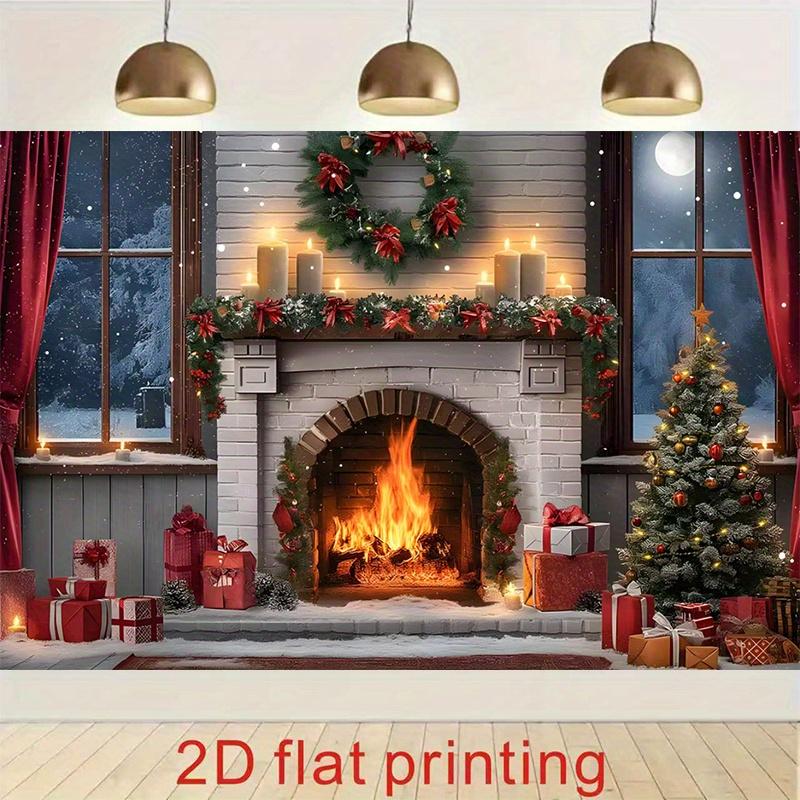 1Pcs Winter Holiday Fireplace Decoration Background Bedroom Backdrop Decorations For Photo Studio Photo Booth Christmas Party