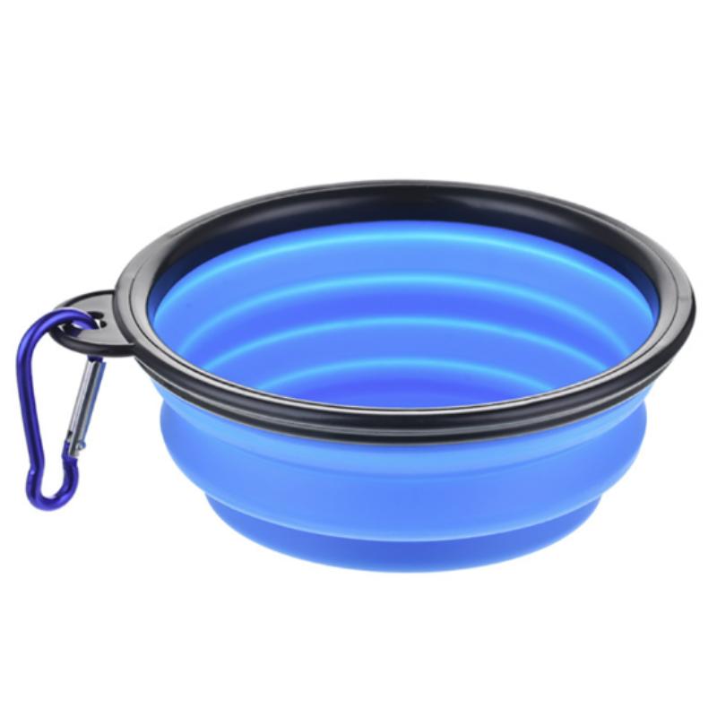 Folding Portable Silicone Dog Feeder Bowl 2-in-1 Pet Dispenser with Carabiner for Outdoor Travel Food And Water Container for Do