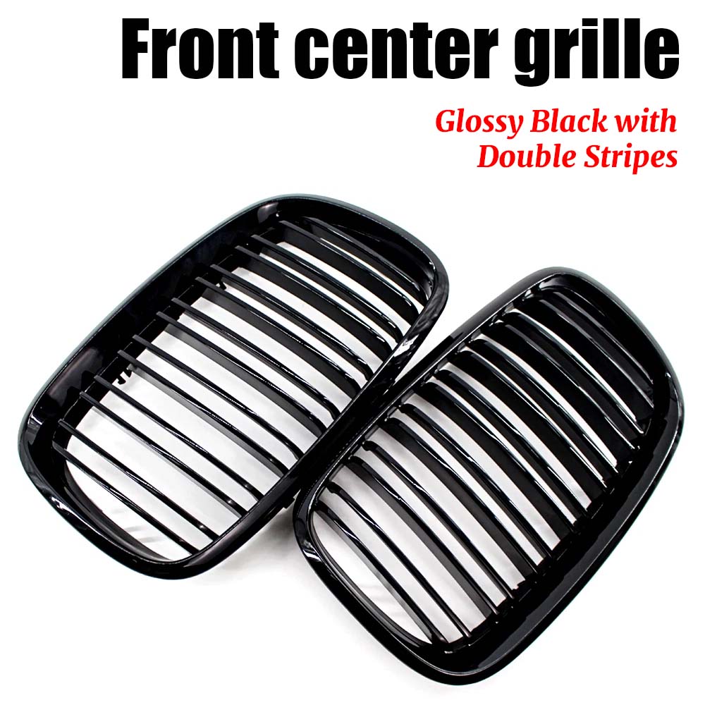 

1 Pair Front GrillesFor BMW 2007-2013 X5 E70 X6 E71 Grille Front Bumper Grille Air Intake Grille Accessories Glossy Black 2 Slat