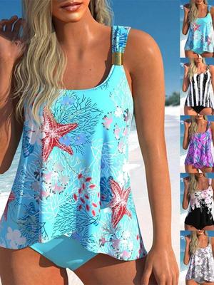 Women's Sexy Casual Resort Style Swimwear Strap Neck Fashion Women's Bikini Starfish Printed Swimsuit Suit S-6XL