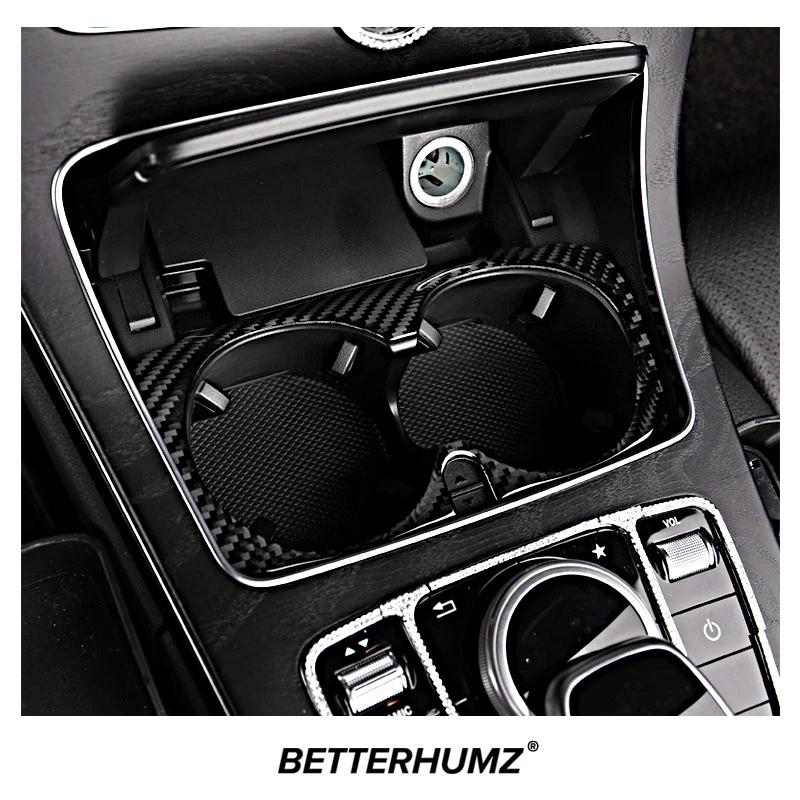 Carbon Fiber For Mercedes Benz W205 C180 C200 C300 C Class Center Console Cup Holder Trim Frame Sticker Car Interior