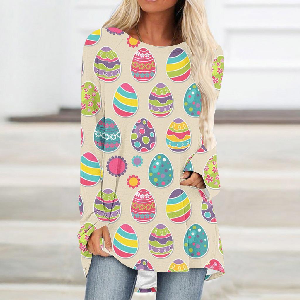 Round Neck 3D Rabbit Festival Printed Top Fashionable Casual Long Sleeved Women's T-shirts
