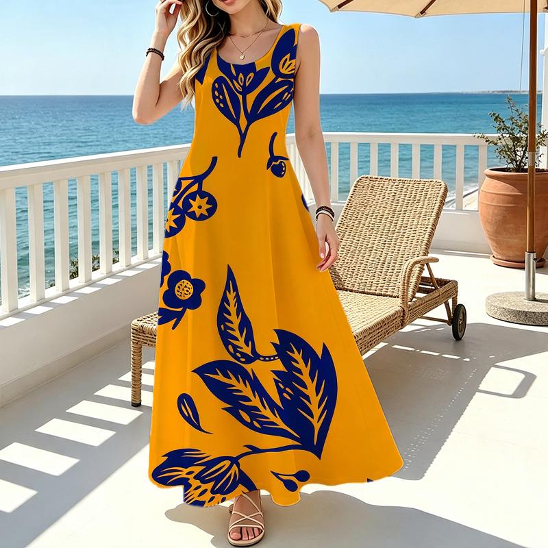 Women's Floral Sleeveless Maxi Dress Comfy Fabric,Flowy Skirt,Bright Colors,Versatile for Vacation & Casual Occasions