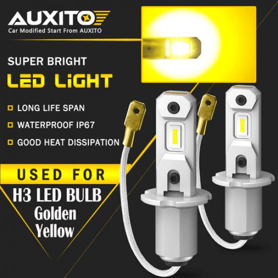 2X Super Bright H3 CSP LED Fog Light Bulbs Headlight DRL 3000K Yellow