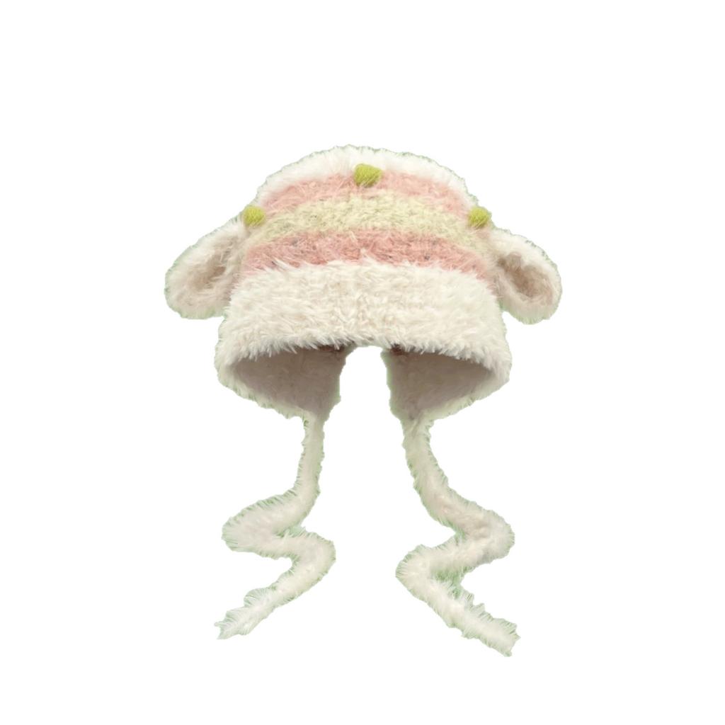 Cute lamb ears plush hat women's autumn and winter new furry hat warm ear protection knitted hat