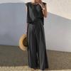 Spring/Summer 2023 Cotton Linen Casual Two-Piece Set: Sleeveless Top & Wide-Leg Pants for Women