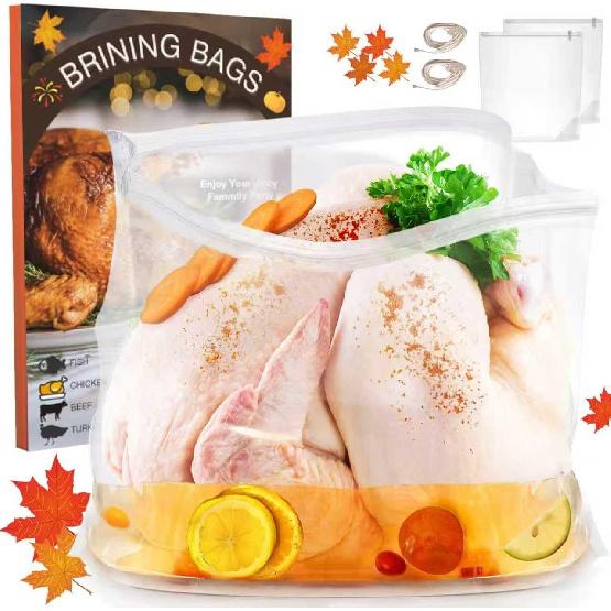 Turkey Brine Bags, 22" x 26", 2 Pack, Bring Bag For Turkeys Can Holds Up 35lb, Brine Bag For Turkey With 2 Removable Zipper Assist Clips And Cotton