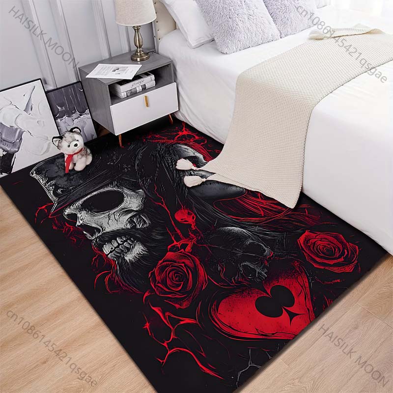 New product Skull with hat roses red Carpet for Living Room Bedroom Bedside Floor Mat Cloakroom Children Playing Mat Area Rug