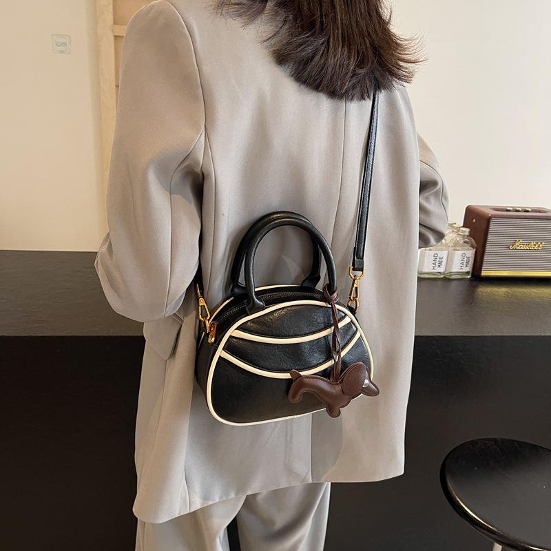 Autumn Texture Hand Bag Women's 2025 New Fashion Retro Contrasting Color Bowling Bag High-end Messenger Bag