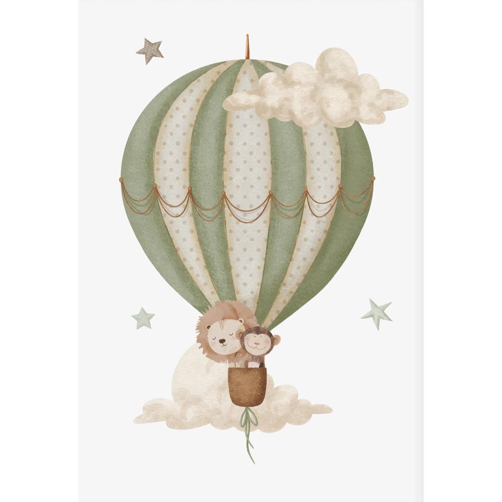 Monkey Lion Poster and Print Canvas Painting Wall Art Picture for Kids Room Nursery Decor Watercolor Hot Air Balloon Animal