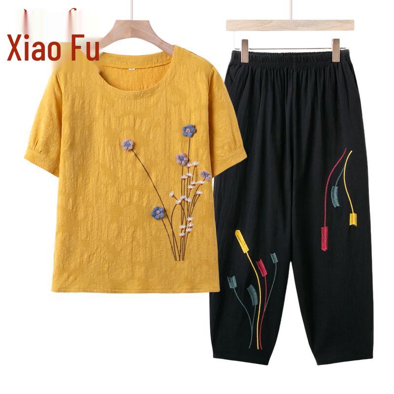 Women s Floral Print Short-Sleeve Two-Piece Set 3XL