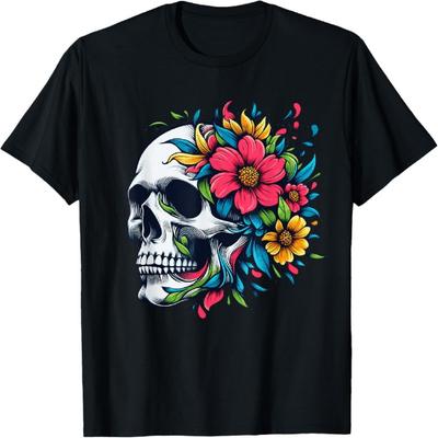 Květinová Lebka Květinová Abstraktní Rozkvět & Kost - Umění Života & Smrti Tričko
