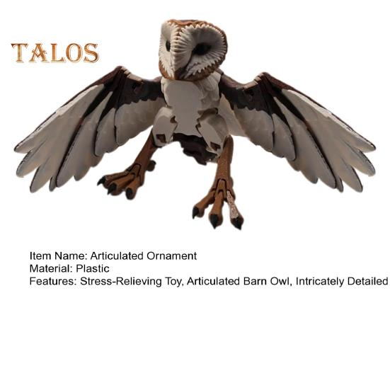 3D-gedrucktes Eulenornament, bewegliche Schleiereulenfigur, Schreibtisch-Eule, stressabbauendes Spielzeug mit flexiblen Flügeln und Körper, Geschenk für Vogelliebhaber