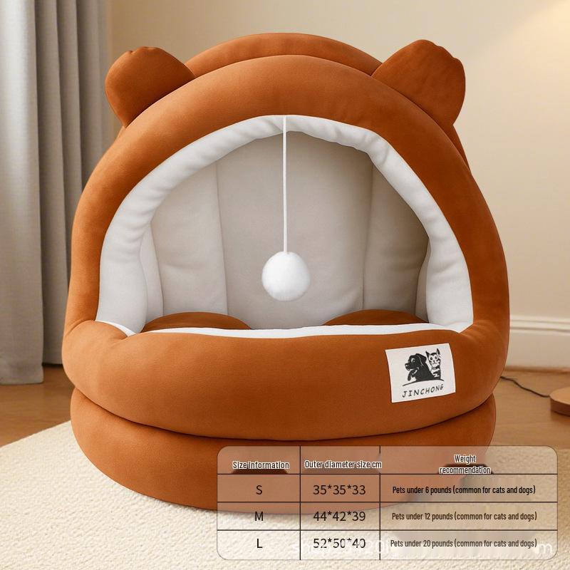 Winter Warm Semi-Enclosed Cat House & Kitten Bed - All-Season Pet Nest Pad